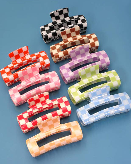 JUMBO RESIN CHECKER HAIR CLAW CLIPS 4inch | 40H664