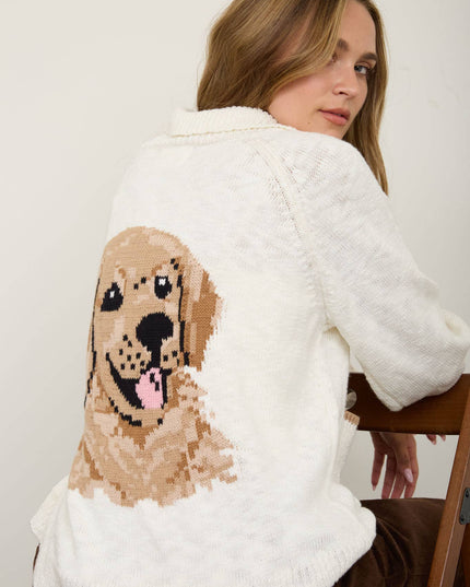 COLLARED BUTTON DOWN BACK PUPPY JACQUARD CARDIGAN