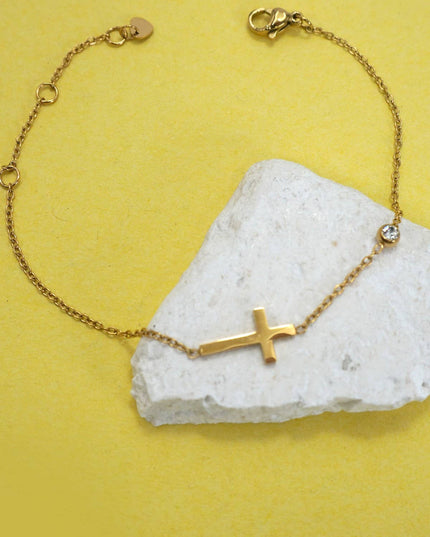 18K STAINLESS STEEL TARNISH FREE CROSS BRACELET | 40B5149