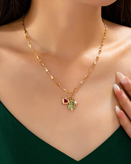 Cluster Christmas Tree and Heart Charm Necklace | 80N93294