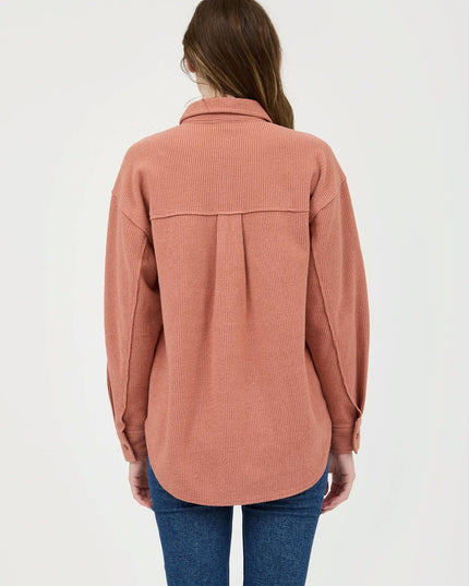 RIB KNIT EXPOSED SEAM BUTTON UP TOP