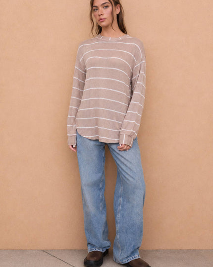 STRIPE LONG SLEEVE CUFFED RELAXED KNIT TOP