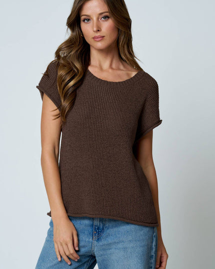 CREW NECK RAW SLEEVE RELAXED SWEATER KNIT TOP