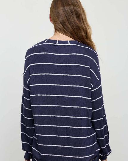 STRIPE LONG SLEEVE CUFFED RELAXED KNIT TOP