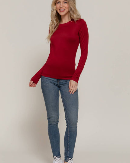 Long Sleeve Crew Neck Double Layer ITY Knit Top