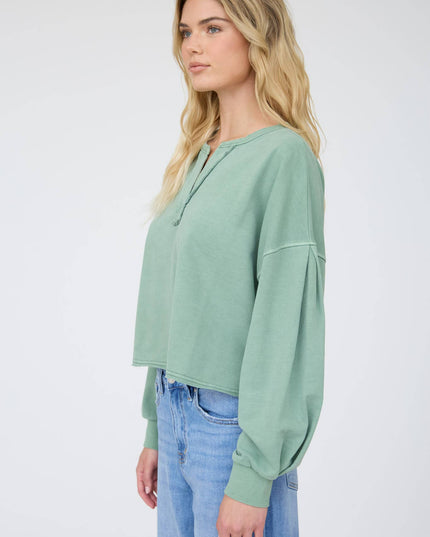 NOTCH NECK BOXY LONG SLEEVE KNIT CROP TOP
