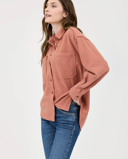 RIB KNIT EXPOSED SEAM BUTTON UP TOP