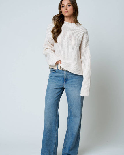 MOCK NECK LONG SLEEVE OVERSIZED KNIT SWEATER