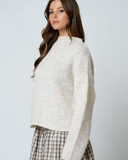 MOCK NECK LONG SLEEVE OVERSIZED KNIT SWEATER