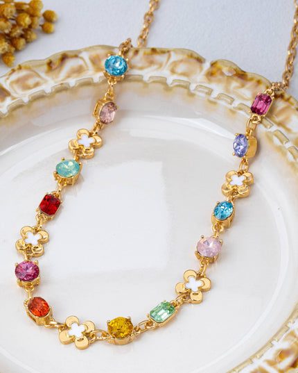 Multi color Gemstone & Enamel Clover Necklace | 80N93261