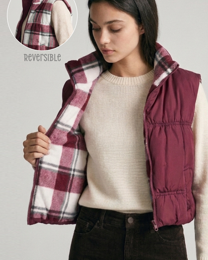 Full-Zip Reversible Puffer Vest w/ Pockets on Both Sides
