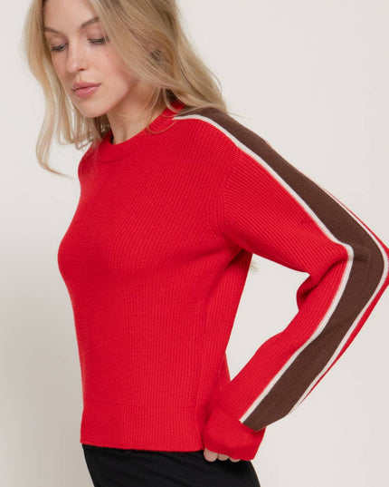 Long Sleeve Round Neck Sleeve Line Detail Sweater