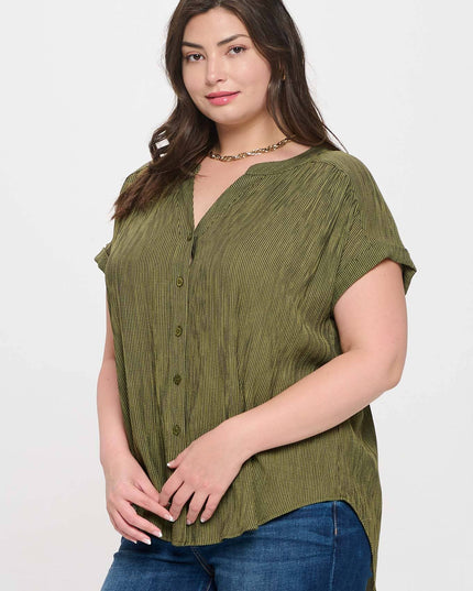 PLUS PINSTRIPE SHORT CUFF SLEEVE BUTTON DOWN SHIRT