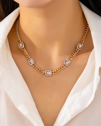 Soft Pink Crystal Station Statement Necklace | 80N93382