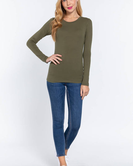 Long Sleeve Crew Neck Cotton Spandex Jersey Top