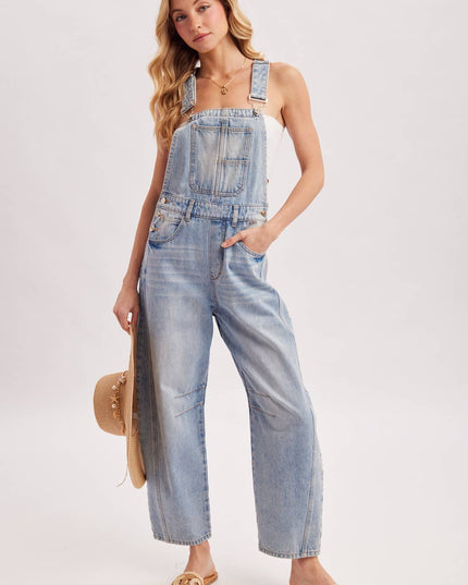 DENIM BARREL OVERALLS