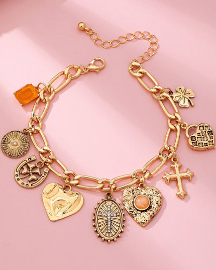Charm Bracelet-Cross Heart Oval Motifs | 80B1651