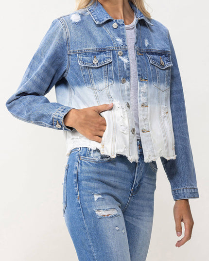 CLASSIC CROP JACKET W BOTTOM BLEACH DETAIL