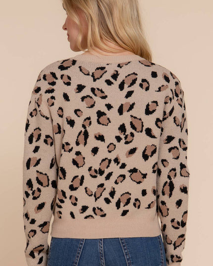 Long Sleeve Crew Neck Animal Jacquard Sweater Top