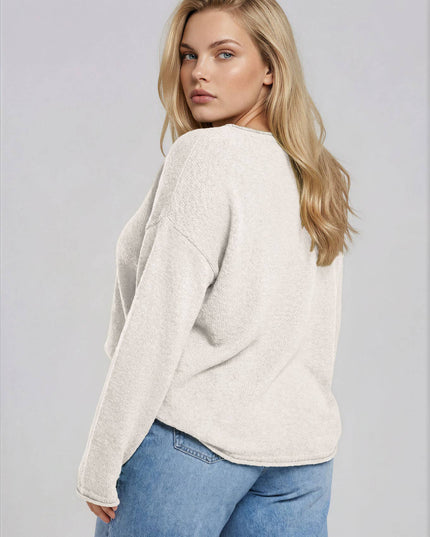 PLUS TEXTURED RAW EDGE LONG SLEEVE KNIT SWEATER