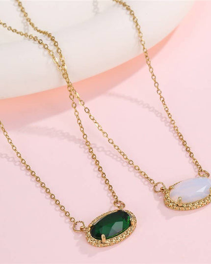 OVAL GEMSTONE CHARM PENDANT NECKLACE | 40NK9661