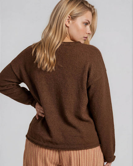 PLUS TEXTURED RAW EDGE LONG SLEEVE KNIT SWEATER