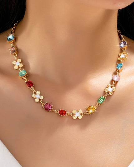 Multi color Gemstone & Enamel Clover Necklace | 80N93261