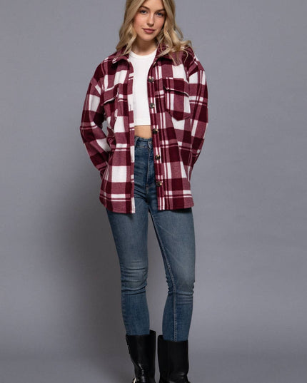 Long Sleeve Check Printed Fleece Shacket