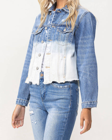 CLASSIC CROP JACKET W BOTTOM BLEACH DETAIL