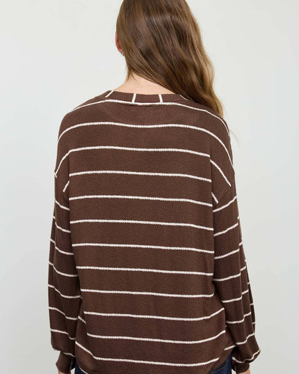 STRIPE LONG SLEEVE CUFFED RELAXED KNIT TOP