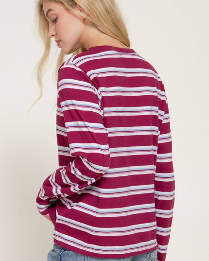 Long Sleeve Crew Neck Y/D Multi Striped Knit Top