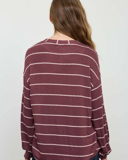 STRIPE LONG SLEEVE CUFFED RELAXED KNIT TOP