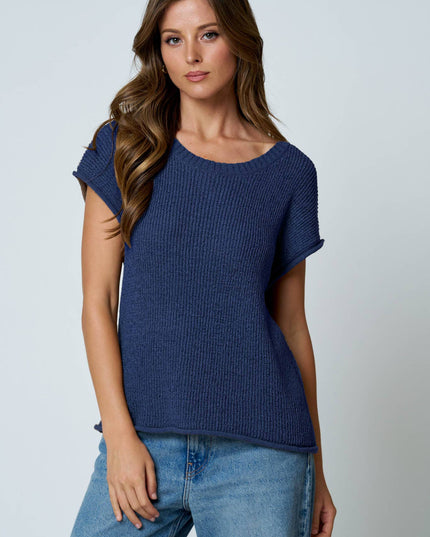 CREW NECK RAW SLEEVE RELAXED SWEATER KNIT TOP