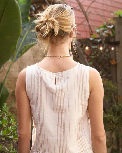STRIPE SLEEVELESS SIDE BUTTON DETAIL TOP