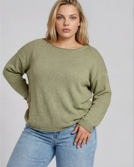 PLUS TEXTURED RAW EDGE LONG SLEEVE KNIT SWEATER