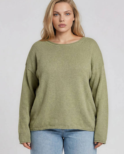 PLUS TEXTURED RAW EDGE LONG SLEEVE KNIT SWEATER