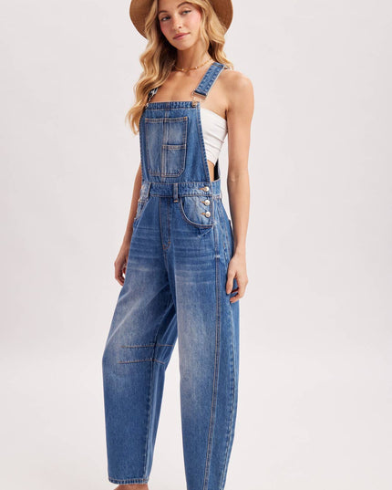 DENIM BARREL OVERALLS