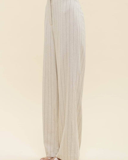 PINSTRIPE WIDE LEG LINEN DRESS PANTS