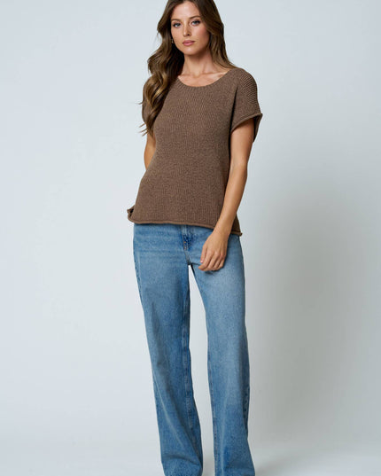 CREW NECK RAW SLEEVE RELAXED SWEATER KNIT TOP