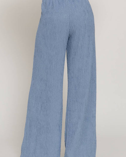 Waistband with String Crinkle Knit Long Pants