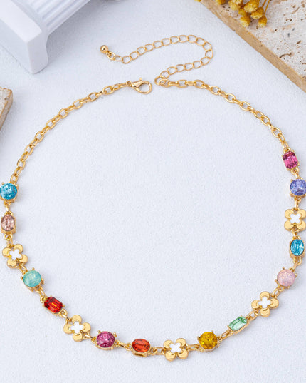 Multi color Gemstone & Enamel Clover Necklace | 80N93261