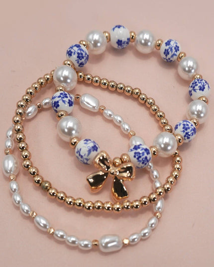 BLUE CERAMIC PORCELAIN BOW MULTI LAYER BRACELET | 80B1333