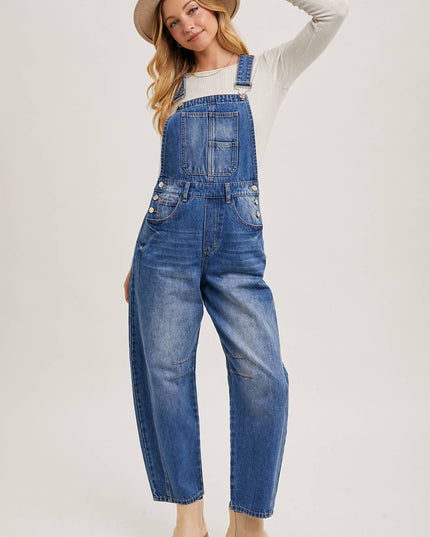DENIM BARREL OVERALLS