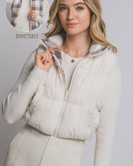 Full-Zip Reversible Puffer Vest w/ Pockets on Both Sides