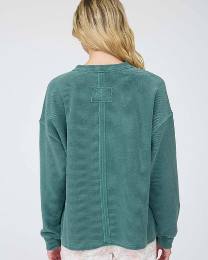 HENLEY RIBBED BOXY LONG SLEEVE WASHED KNIT TOP