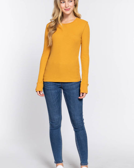 Long Sleeve Crew Neck Thermal Knit Top