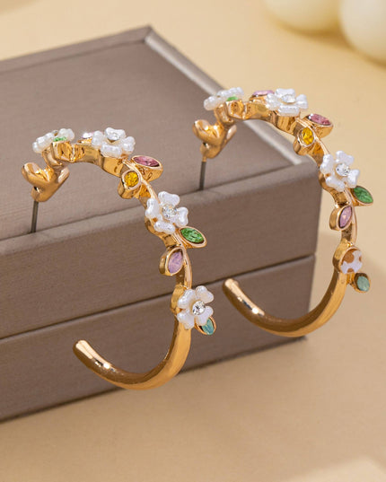 Botanical White Enamel Flowers Crystal Earrings | 80E62639