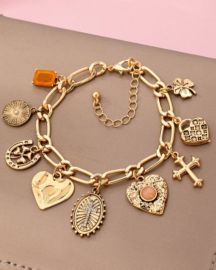 Charm Bracelet-Cross Heart Oval Motifs | 80B1651