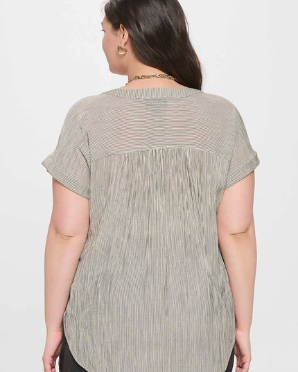 PLUS PINSTRIPE SHORT CUFF SLEEVE BUTTON DOWN SHIRT