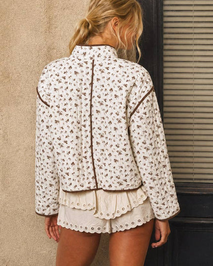 FLORAL PRINT SNAP BUTTON QUILTED JACKET